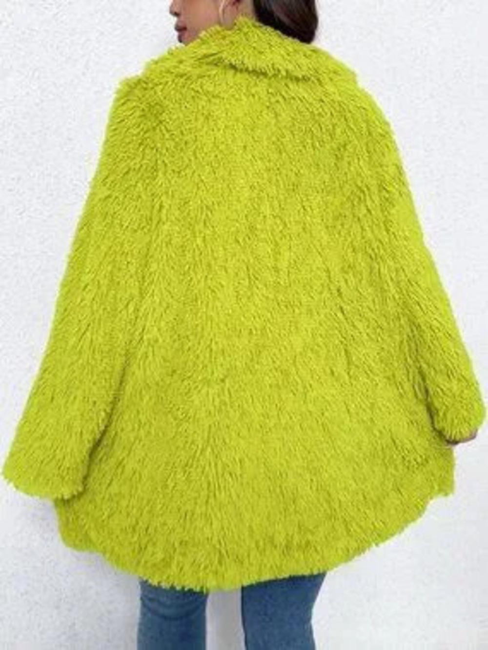 ZARA Green Preppy Women's Plus Size Fluffy Collar Long Sleeve Jacket